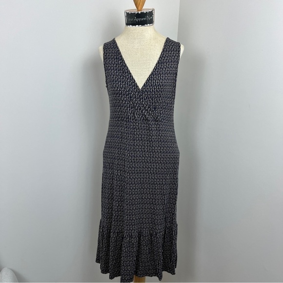 FRAGILE Antwerp Navy Diamond Pattern Faux Front Wrap Dress Dress Size L (318) - Picture 1 of 9